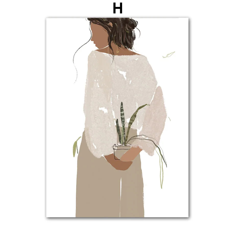 Girl with Botanicals Canvas